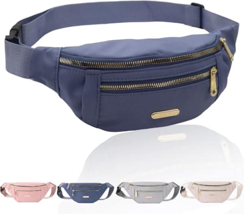 Fanny Pack Fashionable Waist Bag Casual Travel Bum Bag with 3 Zipper Pockets for Women Men Sports Running Hiking Jogging (Blue)