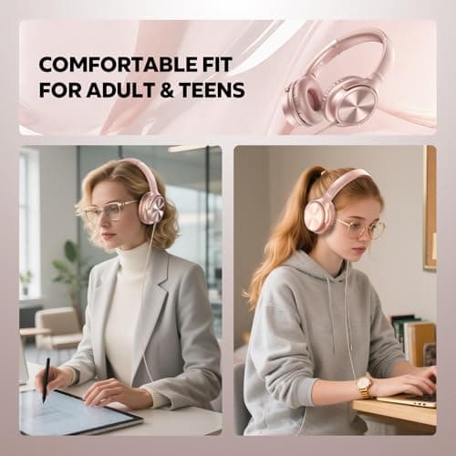 Cowyawn USB C Headphones Wired, Over Ear Headphones with Microphone, Volume Control, HD Stereo Sound, Foldable Lightweight Headphones for Adult/Teens/Chromebooks/Laptop/Computer/Tablets/Travel (Rose) — view 4