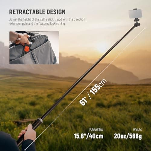NEEWER Tripod for Cell Phone & Camera with Remote & Phone Holder Compatible with iPhone GoPro Canon Sony DSLR, 62.9" All Metal Portable Selfie Stick Travel Vlog Stand for Video Recording, TS05 — view 6