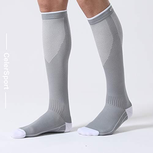 CS CELERSPORT 3 Pairs Compression Socks for Women and Men 20-30 mmHg Travel Flight Socks Knee High Socks（White/Black/Grey），Small/Medium — view 6