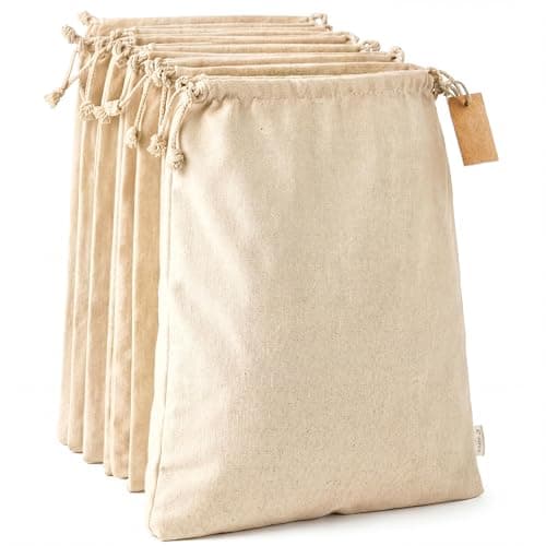 Leafico Cotton Storage Bags with Drawstrings - X-Large 36x43 cm 6 Pcs - Multipurpose Canvas Fabric Bread Bags for Bulk Food Produce, Potatoes, Onions, Shoes