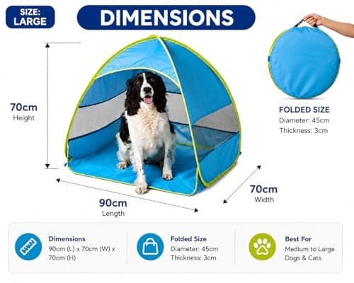 BBSK Pop Up Pet Tent for Dogs & Cats, Large 90x70x70cm, Portable Foldable Shelter, Breathable Mesh, Blue, for Beach, Camping & Backyard — view 4