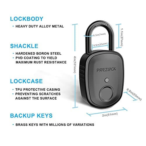 Prezlock Fingerprint Padlock with Key Backup, 2keys, Smart Padlock with Keyless Biometric, Suitable for Outdoor and Heavy Duty, IP65 Waterproof. — view 3