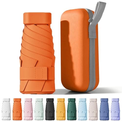 FWHFNB Travel Umbrella, Travel Mini Umbrella, Pocket Umbrella, UV Umbrella, UPF 50+, Portable Lightweight Compact, with Storage Box, for Men and Women (Orange)