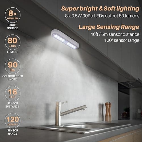 STAR-SPANGLED 7” LED Motion Sensor Lights Indoor AAA Battery, 3 Pack White — view 2