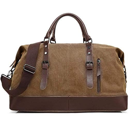 autumndeer Oversized Canvas Holdall Travel Carry On Duffel Bags Plus Handbag Shoulder Bag Crossbody Overnight Weekend Bag Unisex Travel Holdall Handbag with PU Leather Handle (Coffee) — view 2