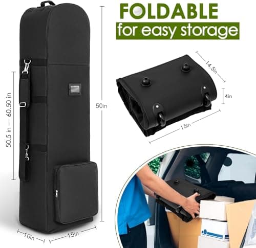 PERFBAGS Golf Travel Bags with Wheels, 1200D Heavy Duty Oxford Wear-Resistant with Extra Storage Bag, Lightweight & Portable Golf Club Travel Cover for Airlines Easy Storage (Black, Shoulder) — view 2
