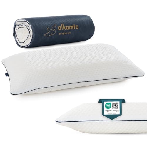 alkamto Memory Foam Pillow 70x45 cm – Ergonomic Neck Support Pillow – Oeko-Tex Certified – Breathable & Thermoregulating Cover – Hypoallergenic & Washable – Ideal for Back & Side Sleepers