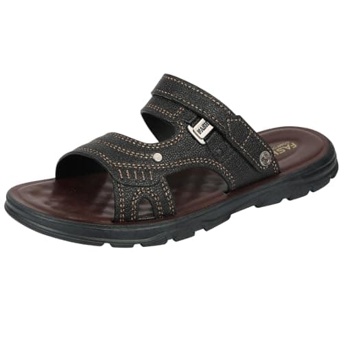 Aomig Mens Leather Sandals Non-Slip Beach Sandals Open Toe Open Toe Clogs Summer Shoes MensSliders Slides Holiday Slippers Flat Adjustable Strap Outdoor Sandals MensSliders Slides Shoes(Black-9 UK)