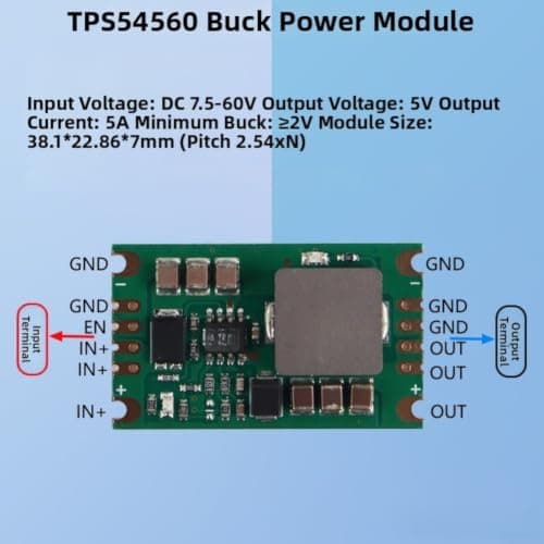 Adjustable Voltage Regulator Module 5A Output DC-DC Converter TPS54560 for Raspberry Pi and Breadboard Starter Kits(Output DC 5V 5A) — view 2