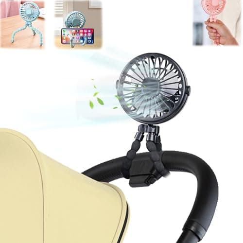 Pram Fan Clip on Stroller, Portable Clip on Fan with 3 Speeds & Night Light, 500mAh USB Rechargeable Stroller Fans, Mini Handheld Baby Fans for Pram Buggy Pushchair Car Bike Camping Travel (Black)