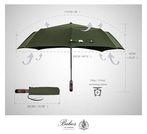 Balios Folding Umbrella Real Wood Handle Auto Open Close Olive Green — view 2