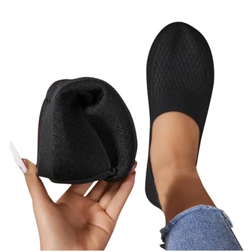 Women's Foldable Ballerina Walking Shoes Clearance Slip On Flats Shoe Ladies Flat Pumps Casual Work Office Comfortable Cute Loafers Round Toe Sandals Breathable Knitted Loafer Arch Support Trainers — view 4