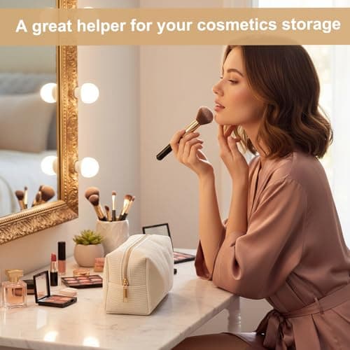 YONEEKSS Corduroy Makeup Bag Small Cosmetic Pouch for Handbag (Beige) — view 6