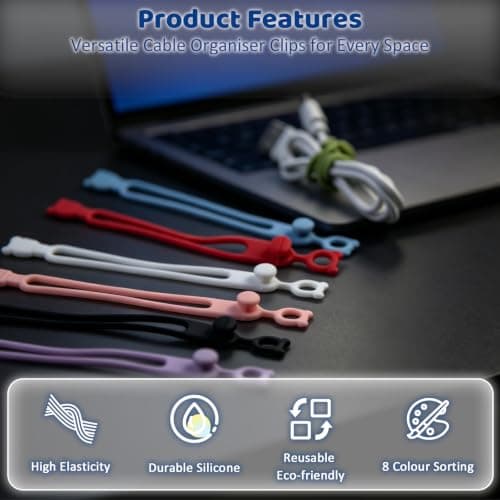 8 Pcs Reusable Silicone Cable Ties, Elastic Cord Organizer Straps — view 3