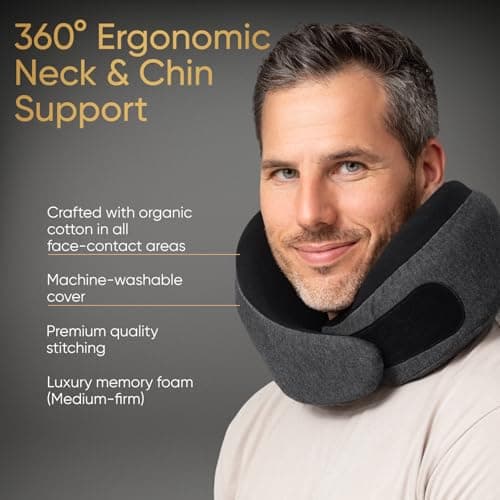 Proglobe Luxe Travel Pillow for Airplane, 100% Memory Foam, Ash Black — view 4