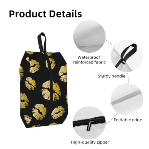 Gold Lips Print Waterproof Shoe Bag Travel Bag with Carry Strap Storage Bag Versatile Cosmetic Bag-2pcs — view 4