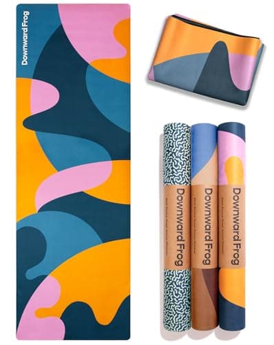 Downward Frog Travel Yoga Mat Lightweight Foldable – Printed Pilates Mat for Women, Colourful Patterned Hot Yoga Mat – Eco Natural Rubber Mat for Bikram, Fitness & Meditation – Splobby 2mm