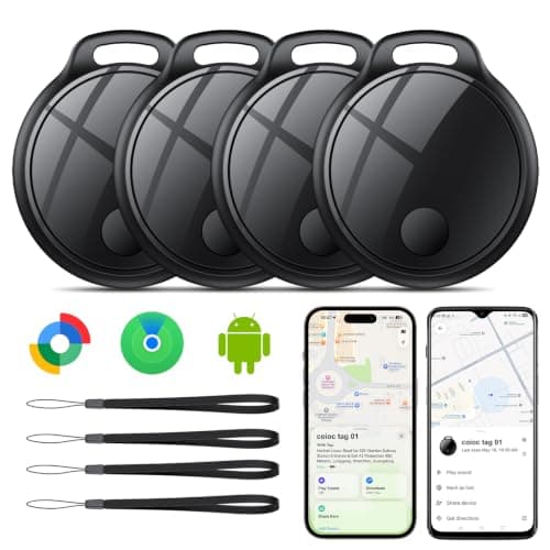Air Tracker Tag 4-Pack: Tracker Item Finder For Google Find Hub or Apple Find My APP, 120dB Alarm Volume, Replaceable Battery, IP68, For Locate Keys, Luggage, Handbags, Wallets, Includes Lanyard.