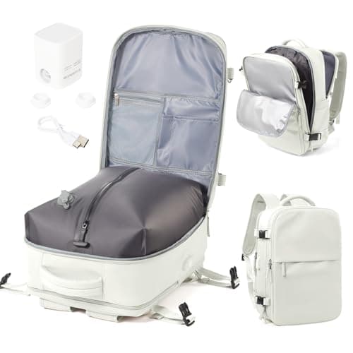 WEPOET Vacuum Backpack Travel with Pump Women, Carry On Laptop Compression Backpack Flight Approved, Ryanair Cabin Bags for Men, Waterproof Travel Bag with Vacuum System(White)