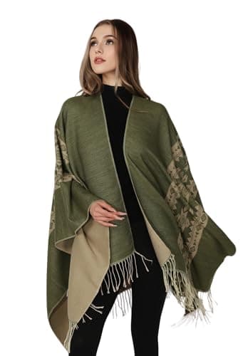 coonis Shawl Wraps for Women, Soft Open Front Poncho Cape Cardigan, Oversized Scarf Sweater for Evening, Wedding, Party, Travel, Olive Green Khaki — view 4