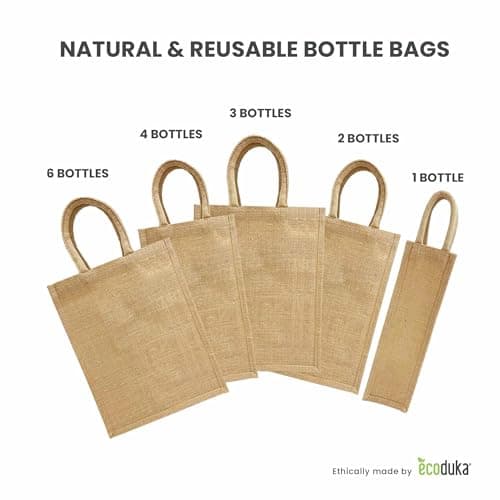 Ecoduka® Jute Wine Carrier Bag, Reusable Hessian Bottle Bag | Sustainable Gift Bag for Christmas, Packaging, Eco Gifting (2 Bottle, 1) — view 5