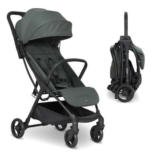My Babiie MBX2 Compact Stroller – from Birth to 22kg, Foldable, Lightweight, Travel Buggy for Toddlers, Pushchair with UPF50+ Sun Canopy - Forest Green