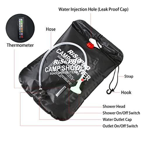 RISEPRO 5 gallons 20L Solar Shower Bag Heating Camping Shower Bag Temperature Indicator Hot Water Hiking Climbing — view 2