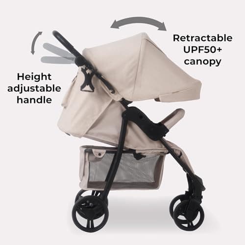 My Babiie MB30 Pushchair – from Birth to 4 Years (22kg), Easy Compact Fold, Large Shopping Basket, Adjustable Handle, Stroller Includes Cup Holder, Rain Cover – Oatmeal — view 6