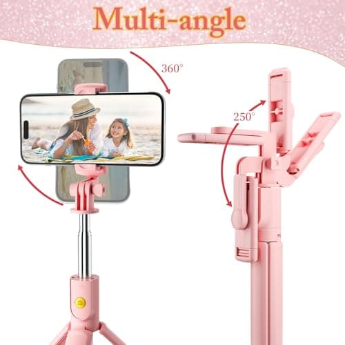 Aourxiv Pink Selfie Stick Tripod, with Wireless Remote Control, Live Streaming and Video Recording, Compatible with Android, iPhone and More — view 3
