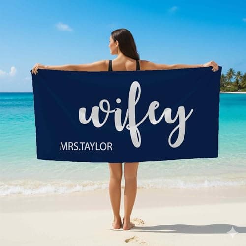 Print Maniacs Personalised Honeymoon Beach Towel Hubby and Wifey Custom Name Microfibre Towel Large Quick Dry Lightweight Travel Towel Holiday Pool Gym Spa Gift — view 5