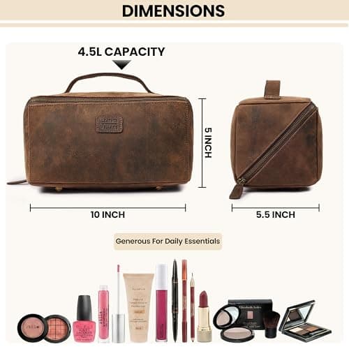 Leather Village Genuine Leather Travel Dopp Kit for Men & Women — view 4