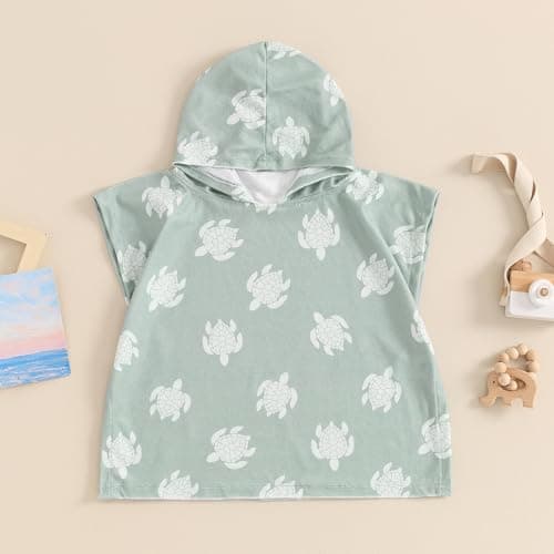 Kids Toddler Baby Boy Hooded Poncho Towels (Sea Turtle Green, 6-12 Months) — view 2