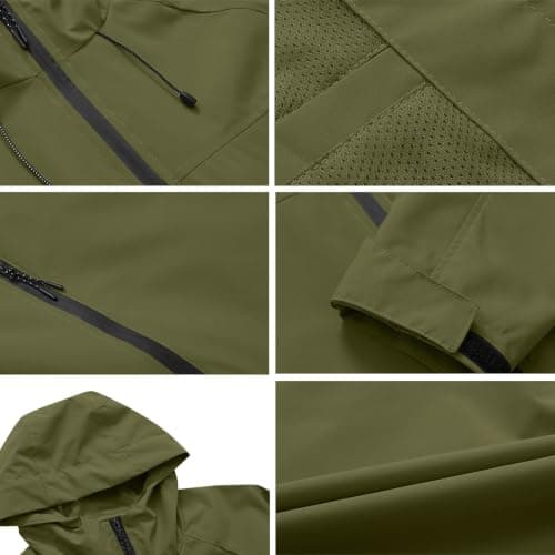 Anbiryeik Waterproof Jackets Mens Windproof Hooded Raincoat Lightweight Packable Softshell Jacket Fast Dry Breathable Summer Windbreaker Pullover Top for Running Cycling Climbing Walking BGreen XXL — view 4