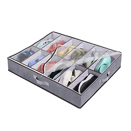 Nwvuop 2 Pack Under Bed Shoe Storage Organiser Box with Clear Lid Foldable Under Bed Shoes Bag, Fits 24 Pairs Grey — view 5