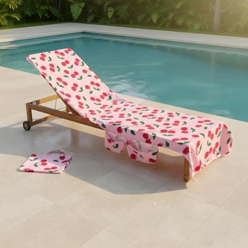 OHS Cherry Sun Lounger Towel with Pockets Soft Quick-Dry Absorbent Large Beach Towel in a Bag & Inflatable Bolster Pillow Sun Lounger Travel Cushion Microfibre Summer Holiday Essentials Bundle — view 3