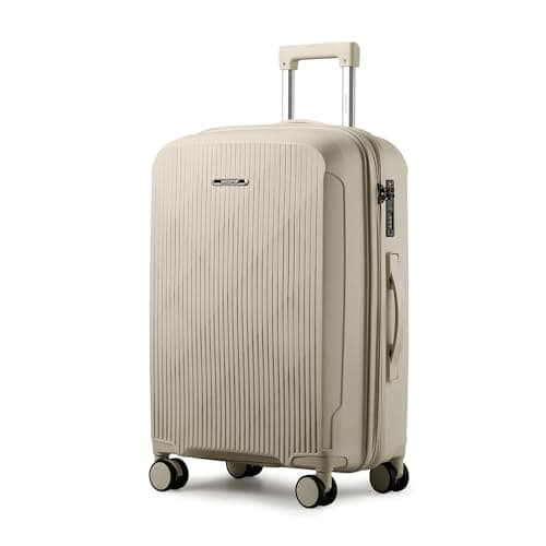 Aerostar 24” Medium Lightweight PP Hard Suitcase 4 Silent Spinner Wheels Check-in Luggage Integrated TSA Combination Lock for 15 to 20kg (Beige, 75 Litre)
