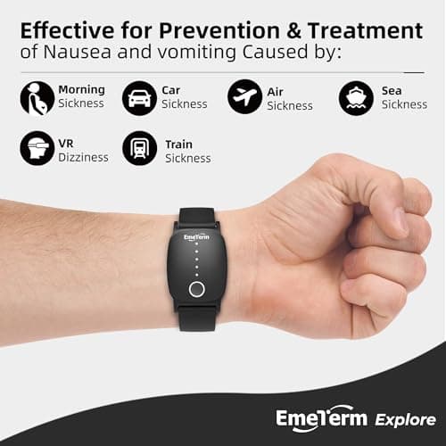 EmeTerm Explore Anti-Nausea Wristband IP67 Waterproof Morning Motion Travel Sickness Vomit Relief Rechargeable Classic Strap Design Drug Free Without Side Effects - Extra 2pack Conductive Gel — view 3