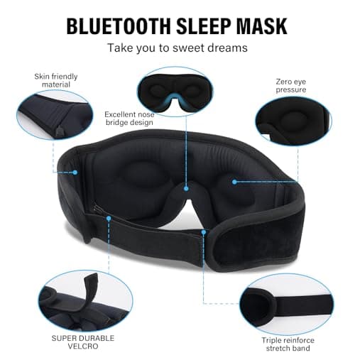 Morelax Bluetooth Sleep Mask Headphones, Blackout Wireless 3D Eye Mask with Headphones, 12H Sleeping Headband, HD Stereo Sleep Earphones, Adjustable for Travel,Nap,Yoga,Meditation,Insomnia Gift(Black) — view 3