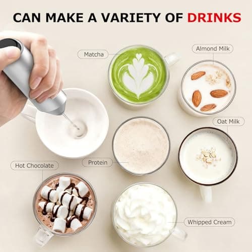 Bonsenkitchen Milk Frother Hanheld with Stand, Battery Operated, Silver — view 6