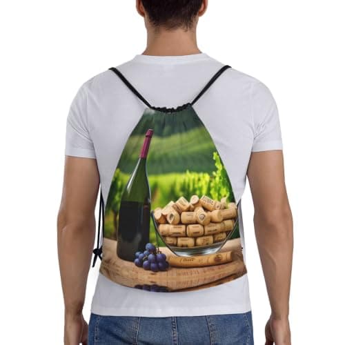 S Drawstring Wine Bottle Corks Grapes Print Bags Backpack Sport Storage — view 2