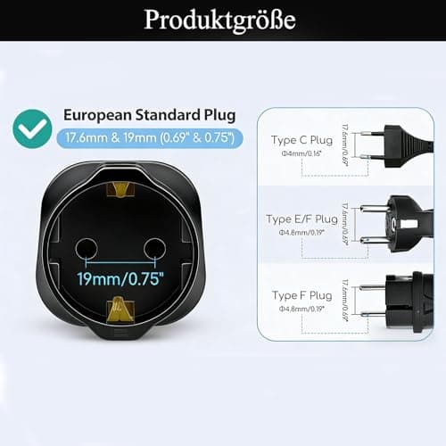 European to UK Plug Adaptor, 2 Pack EU to UK Plug Adapter 2 Pin To 3 Pin Plug Adapter, European Plug Adapter, Type C/E/F Europe Germany France Spain to British Adapter Type G, Black — view 2