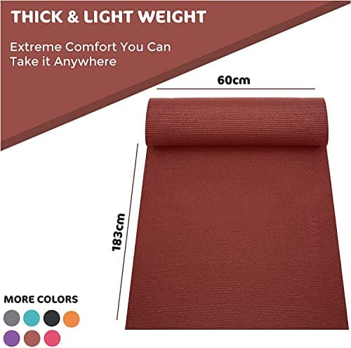 FAIRWAYUK PVC Yoga Mat 6mm Non-Slip, Thick Large Exercise Mats, Eco Friendly with Carry Straps for Pilates, Fitness, Men, Women 183 x 61 x 0.6cm Red — view 4