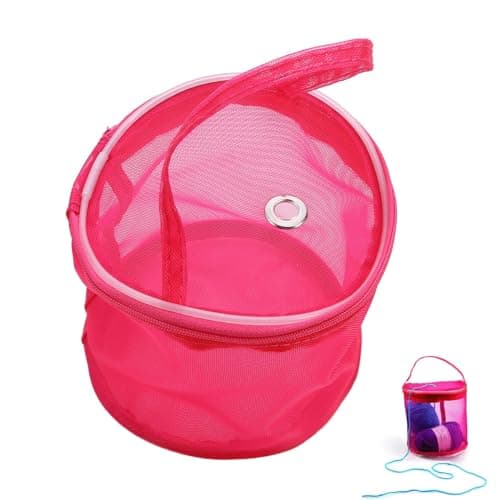 WPCSM Wool Holder,Wool Holders When Knitting,Round Knitting Yarn Storage Basket Craft Tote Bag,Yarn Holder,Knitting Yarn Organizer,DIY Handmade Mesh Weaving Tools Storage Bag (Rose Red)