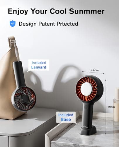 WHATOOK Portable Quiet Turbo Fan: 3-in-1 Handheld & Desk Fan with Base & Lanyard, Wide-Angle Airflow, Digital Display, USB-C Rechargeable, 5 Speeds, Up to 11H Cooling for Travel, Outdoor, Office, Gift — view 3