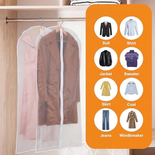 6 Pack Dress Bags Covers Long, 55in PEVA Garment Bags Suit Bags, White Edge — view 6