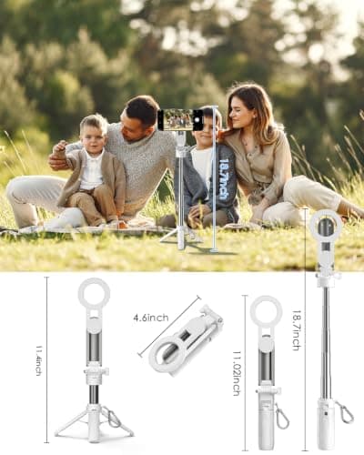 CloudValley Magnetic 4-in-1 Multifunctional Selfie Stick Tripod, Mini Portable Pocket Phone Stand with Detachable Remote, Compatible with MagSafe, for iPhone/Android, Travel Vlog, Live Stream, White — view 3
