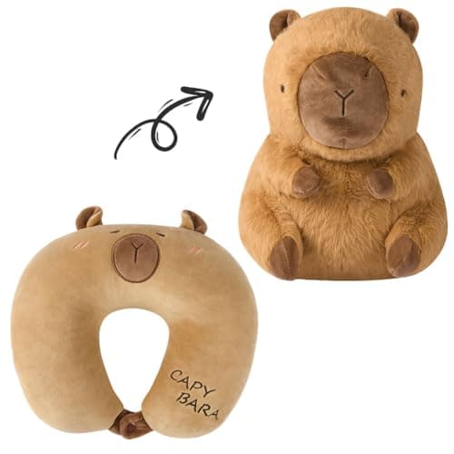 Alaoo Cute Neck Pillow, Deformable U-shaped Pillow with Animal, 2-in-1 Deformable Neck Pillows Play Companion for Adults, Kids, Children in Home, Office, Camping, Travelling, Sleeping, Capybaras