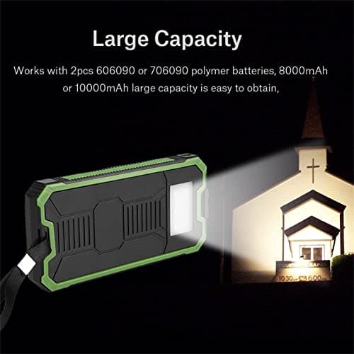 Solar Power Bank, 20000mAh Portable 2 Outputs Ports USB Quick Charge Solar, Wireless Power Bank Fast Charging Mobile Phone Charger with Flashlight for Camping, Hiking, Outdoor Trips (Green) — view 4