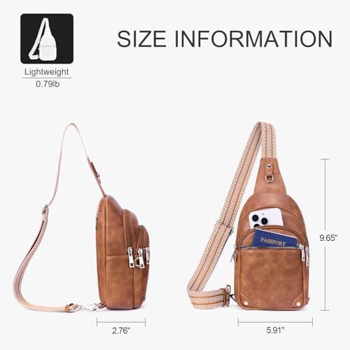 Lexiyat Anti Theft Crossbody Bags for Women Travel Chest Sling Bag Leather Handbags Fanny Pack Brown — view 6